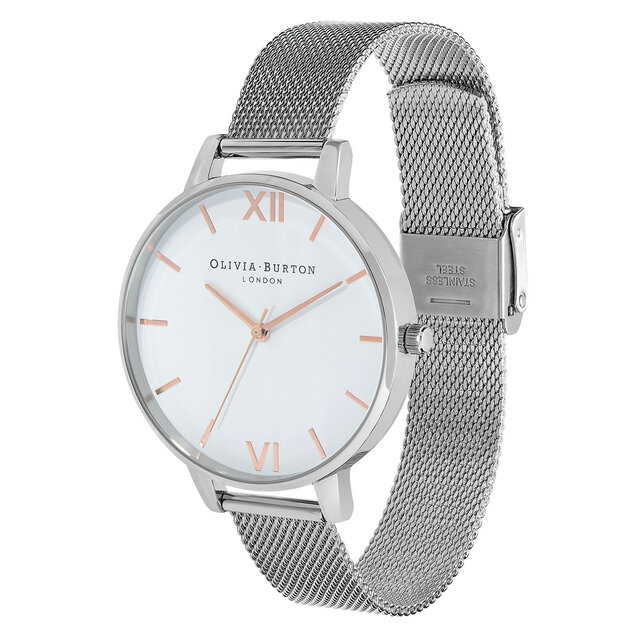 Montre à bracelet milanais or rose et argent et cadran blanc