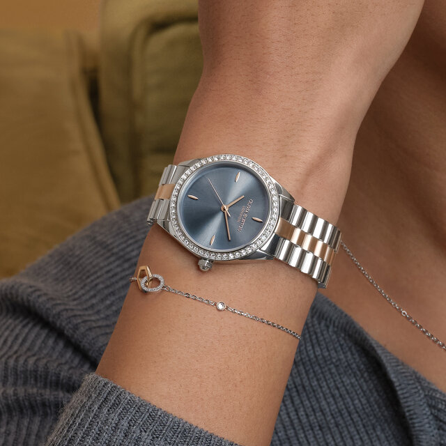 34mm Bejewelled Chalk Blue & Two Tone Bracelet Watch