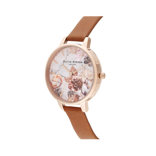 Marble Floral Tan & Rose Gold Watch