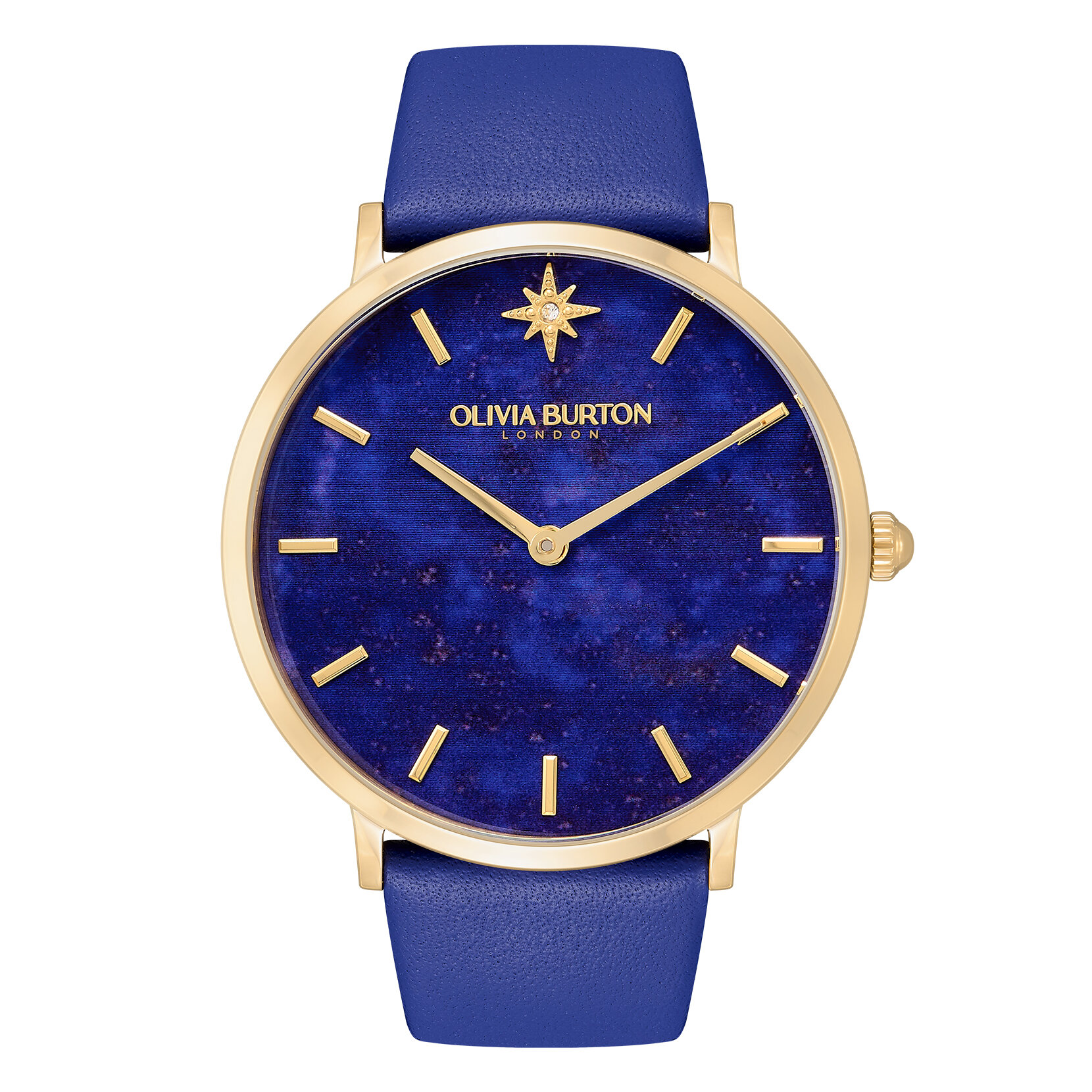 40mm Faux Lapis, Gold & Blue Leather Strap Watch