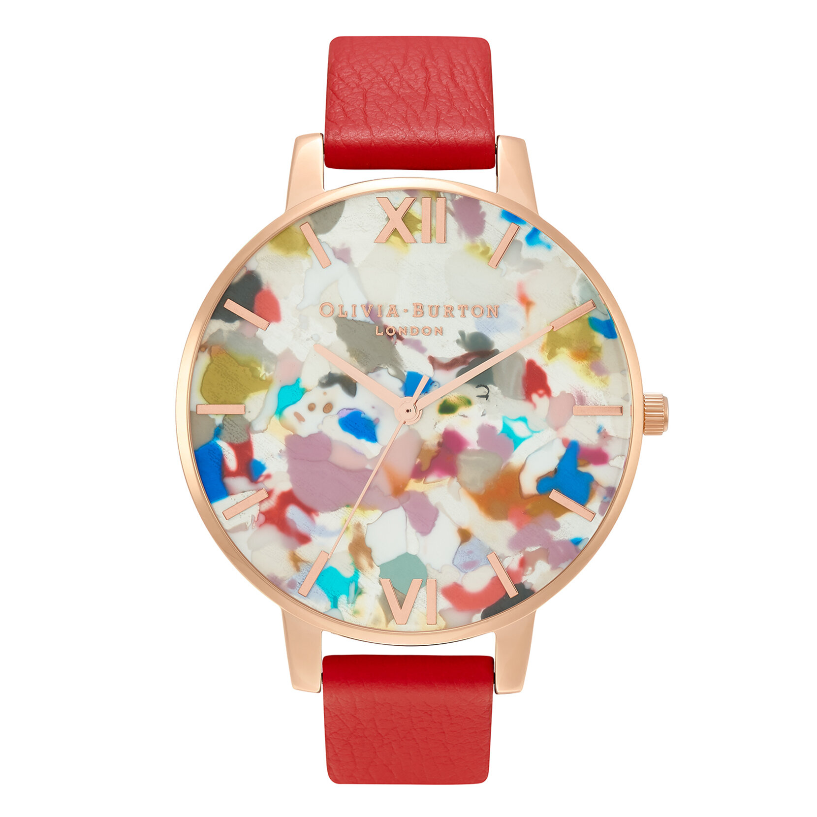 Coffret-cadeau avec montre Pop Art à grand cadran, Eco Vegan rouge et bracelet milanais or rose