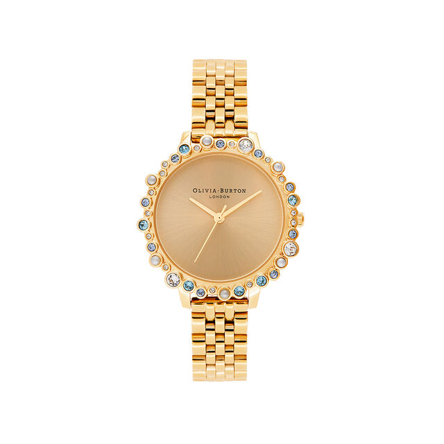 Limited Edition Bejewelled Case Watch, Gold Bracelet