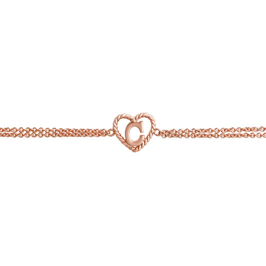 'C' Heart Initial Chain Bracelet Rose Gold