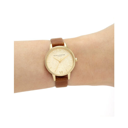 Woven Dial Tan & Gold Watch