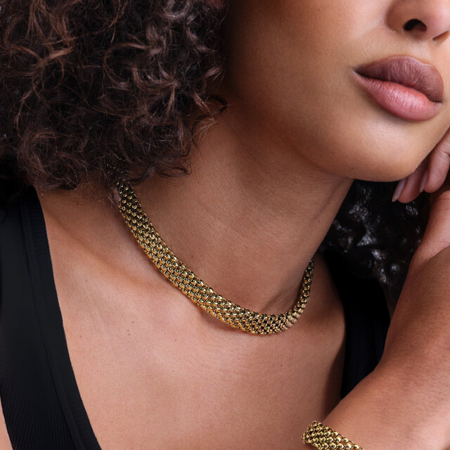 Collier Chequerboard Link plaqu&eacute; or