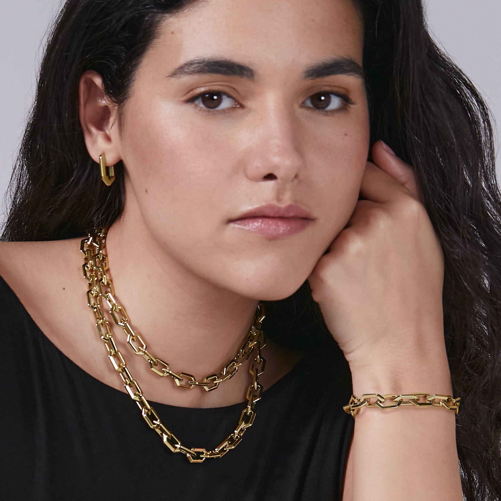 Honeycomb Geo Gold Plated Chain Link Bracelet