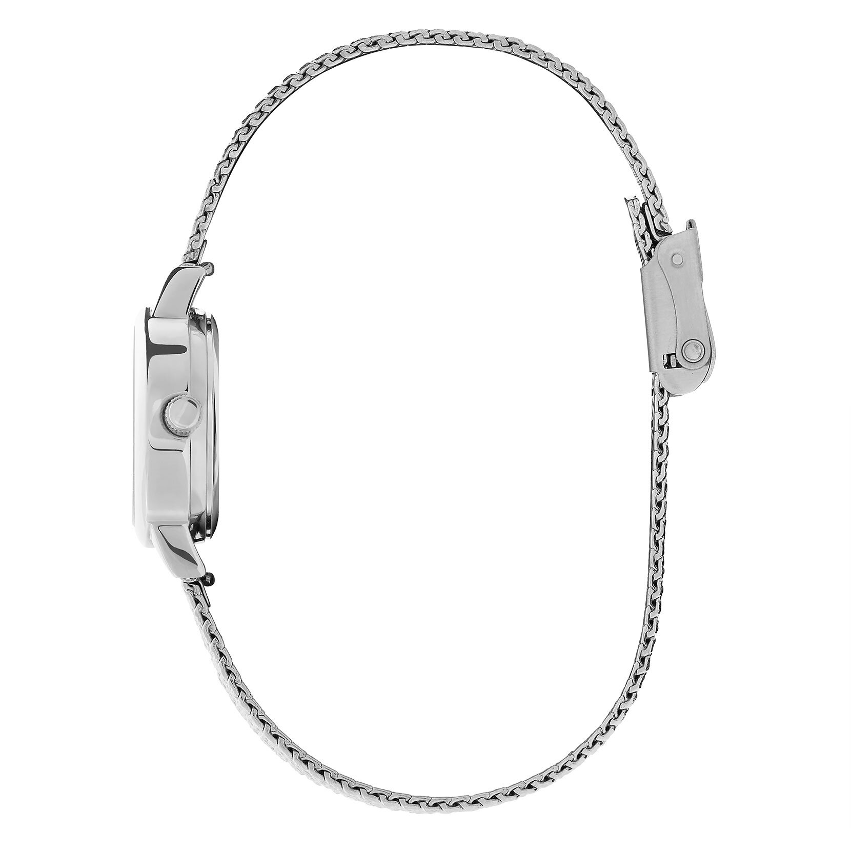 Montre à cadran Mini nacre blanche, index scintillants et maille milanaise bouclée argent