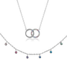 Coffret cadeau collier ras du cou et collier Interlink Rainbow argent