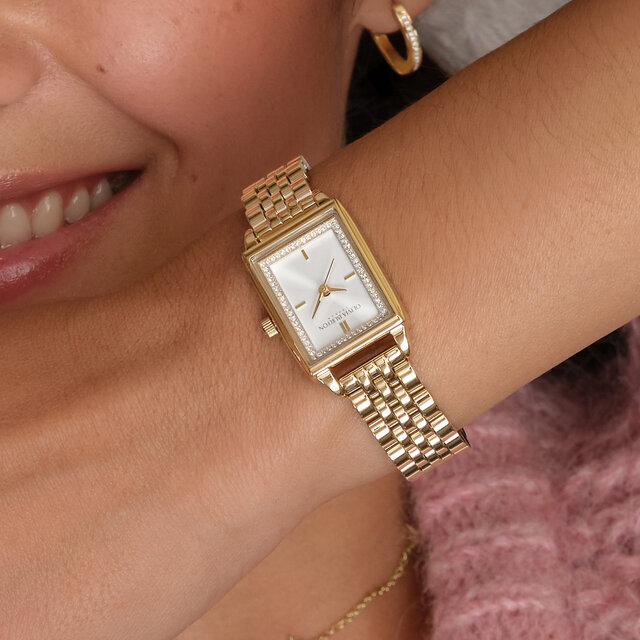 21mm Rectangle White & Gold Bracelet Watch
