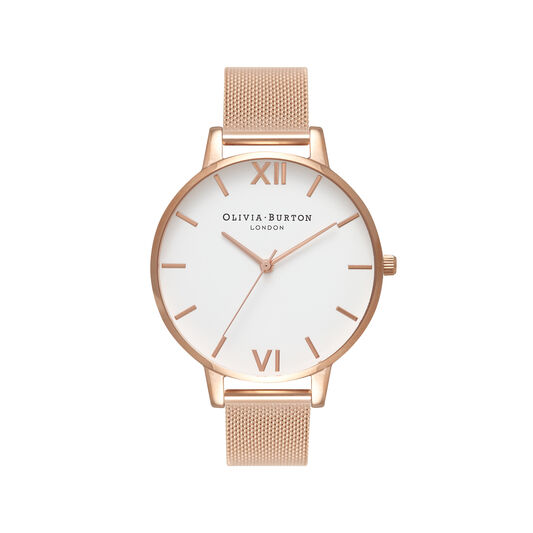 Ladies Big Dial Rose Gold Mesh Watch Olivia Burton London