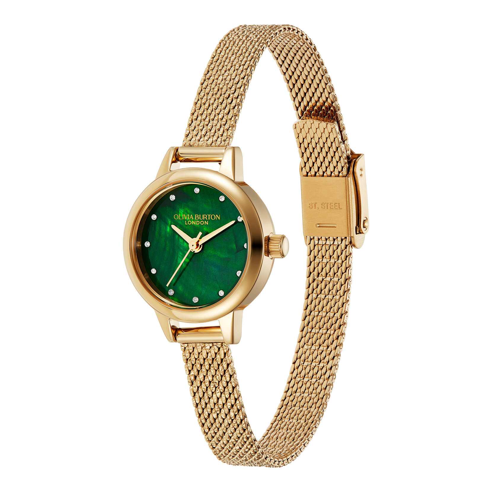 Mini Montre en maille Verte et Or 23 mm