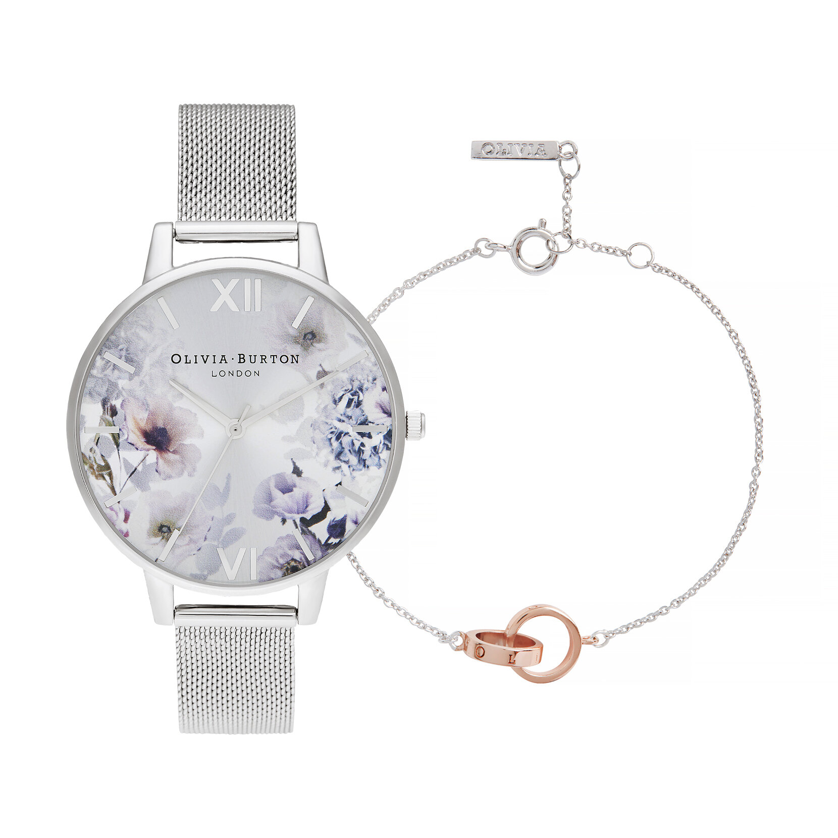 Sunlight Florals Silver Mesh Watch and Classics Silver and Rose Gold Bracelet Gift Set