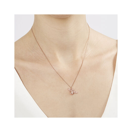 Bejewelled Bee Pendant, Rose Quartz Necklace