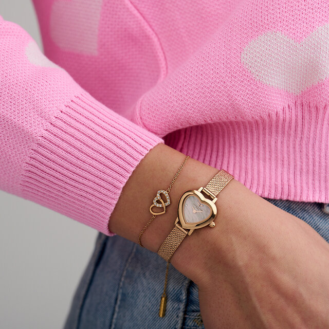 Montre Meant to Bee Heart à cadran Mini nacre et bracelet milanais or rose