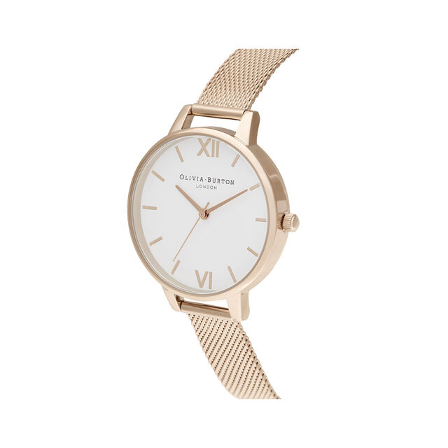 Cadran Demi blanc et bracelet milanais or rose pâle