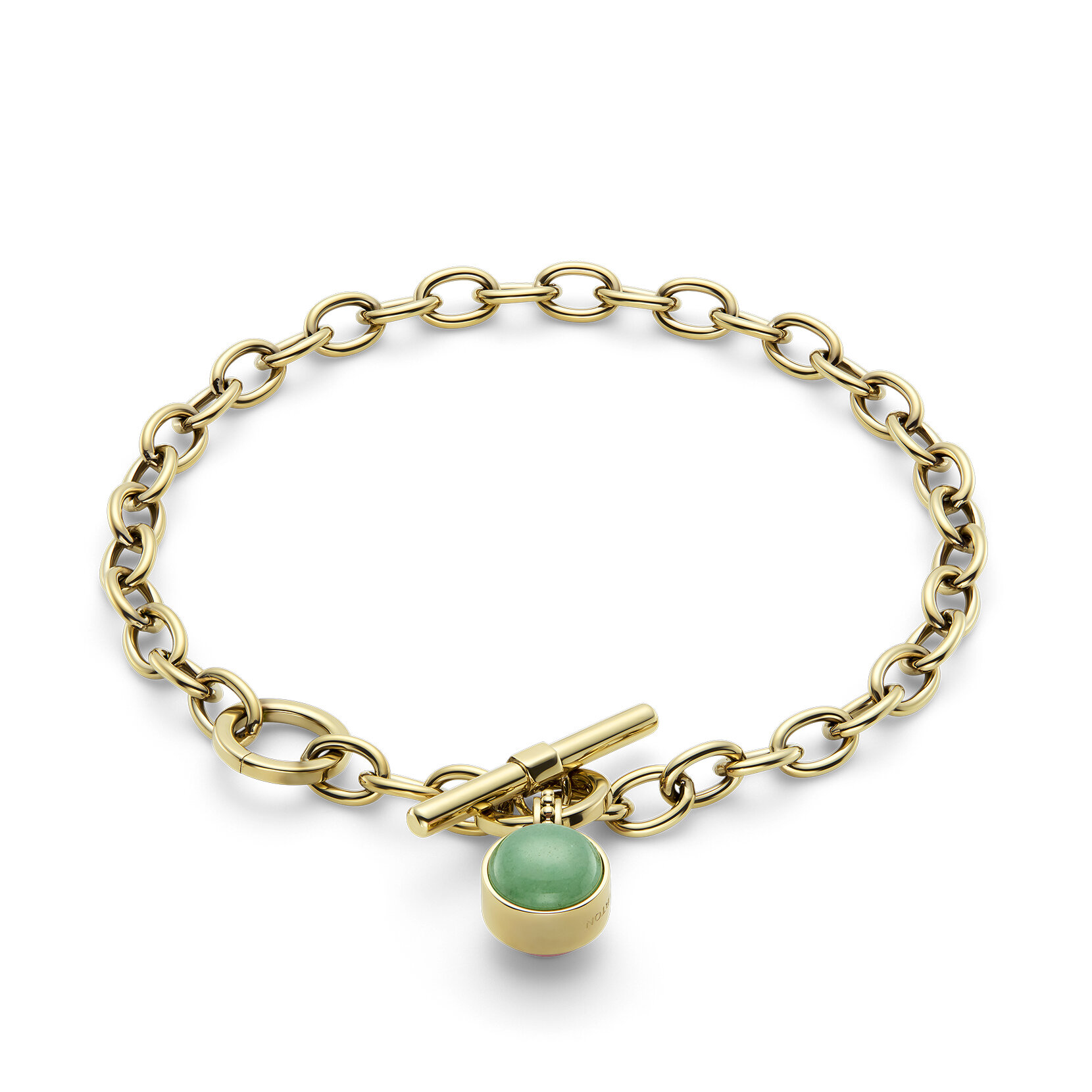 Bracelet Fermoir Bascule Pierre Précieuse Aventurine Cabochon Plaqué Or