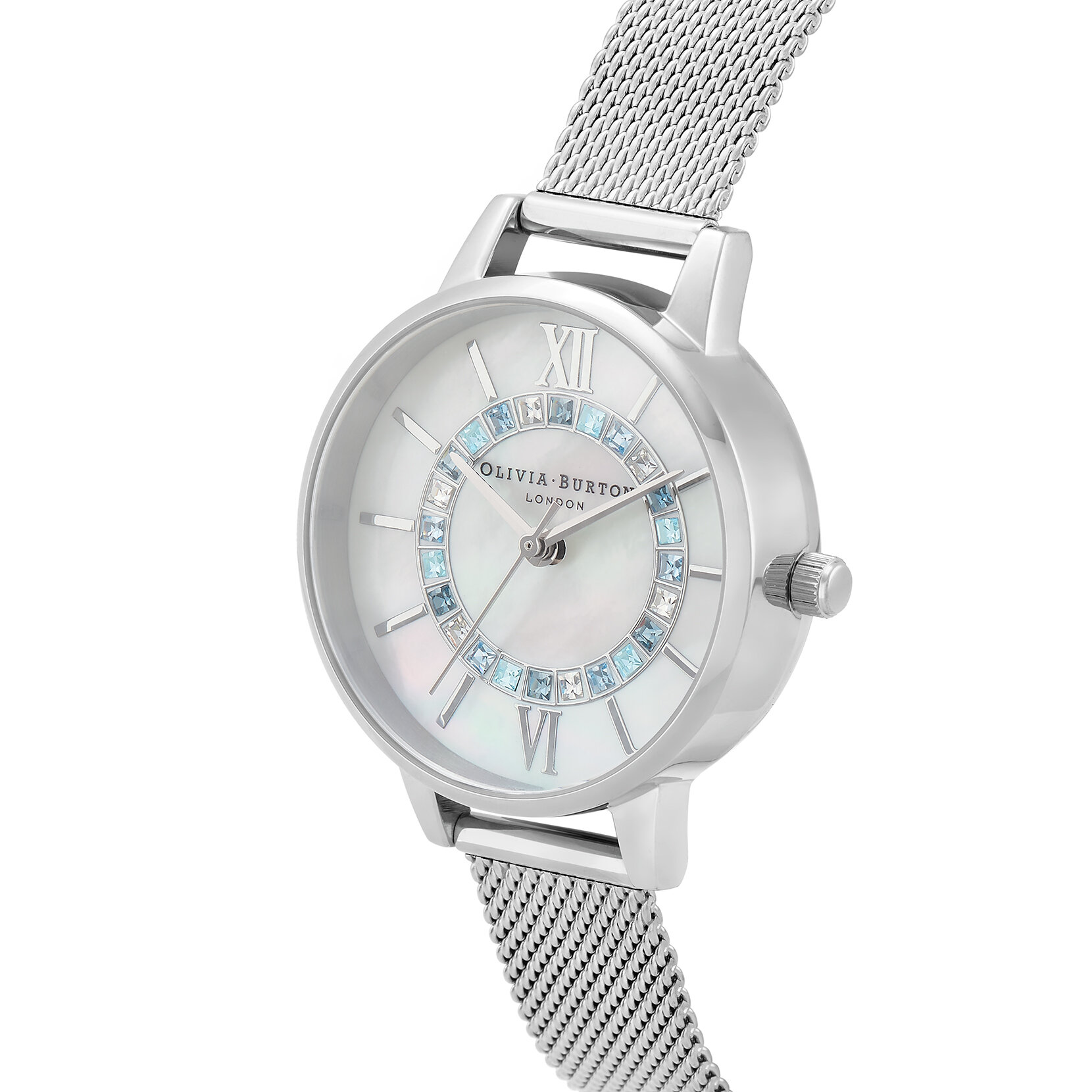 Coffret-cadeau avec montre Wonderland Blue Crystal et bracelet Interlink argent