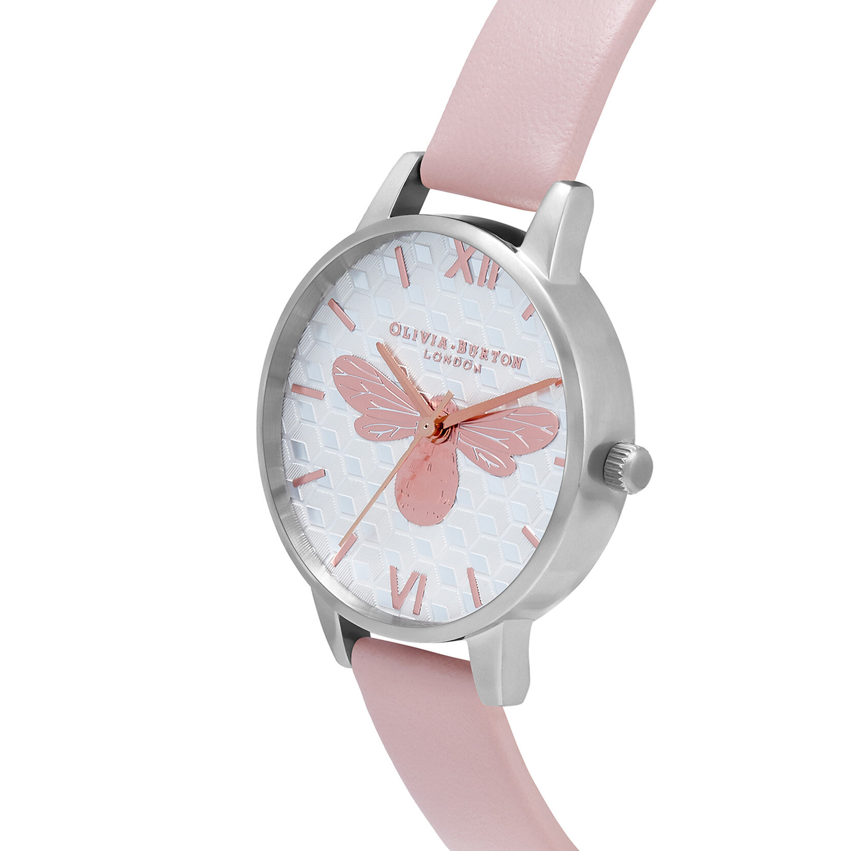 30mm Silver & Pink Leather Strap Watch