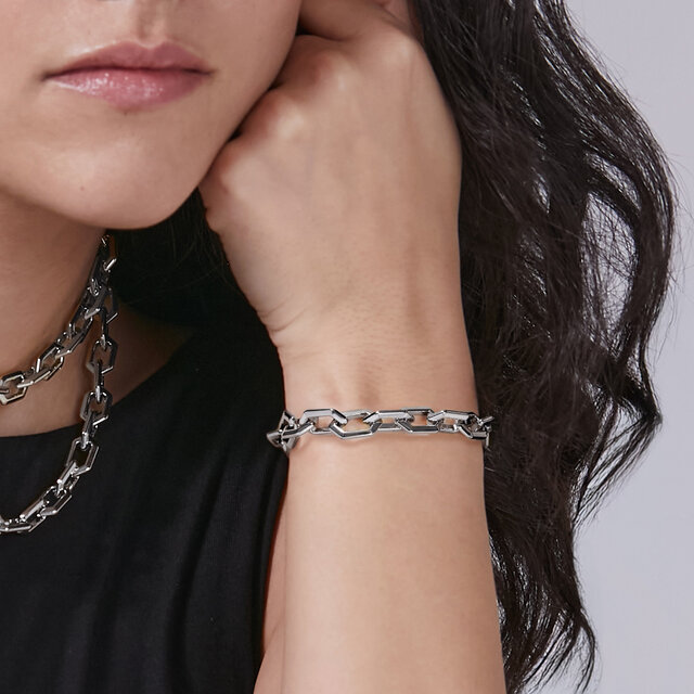 Bracelet Maillon G&eacute;om&eacute;trique Nid d'abeille Argent&eacute;