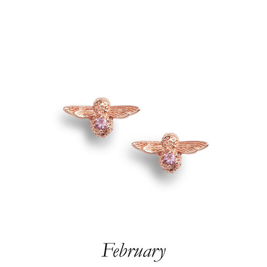 Bejewelled Bee Stud Earrings Rose Gold & Amethyst
