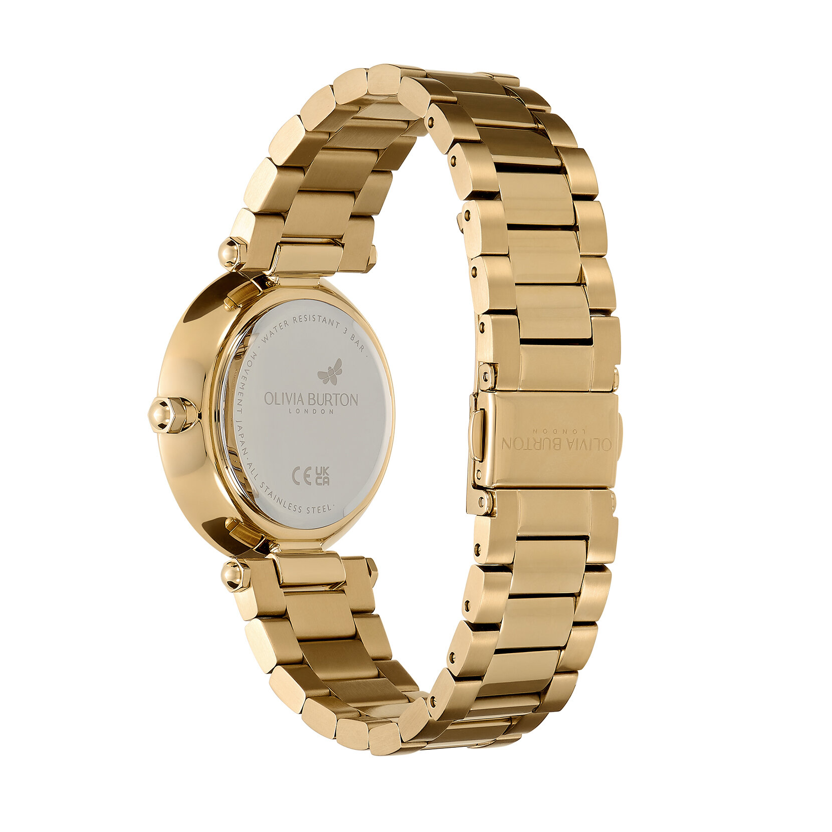Montre florale avec fermoir en T Noir et Or 34 mm