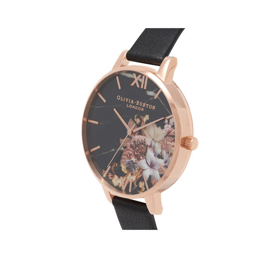 Marble Floral Black & Rose Gold Watch
