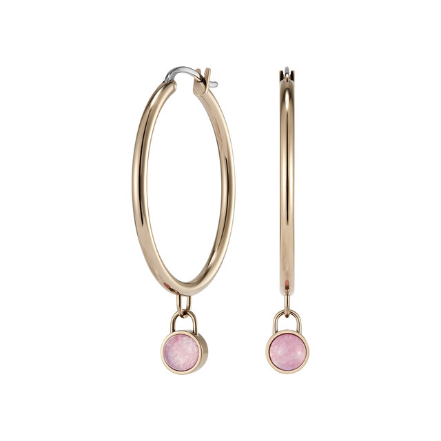 Boucles d'oreilles Créoles Pierre Précieuse Quartz Rose Cabochon Plaqué Or Rose