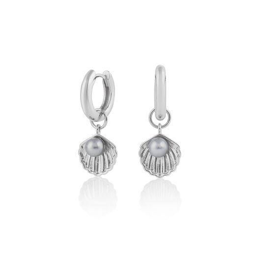 Under The Sea Huggie Hoops Pearl & Silver