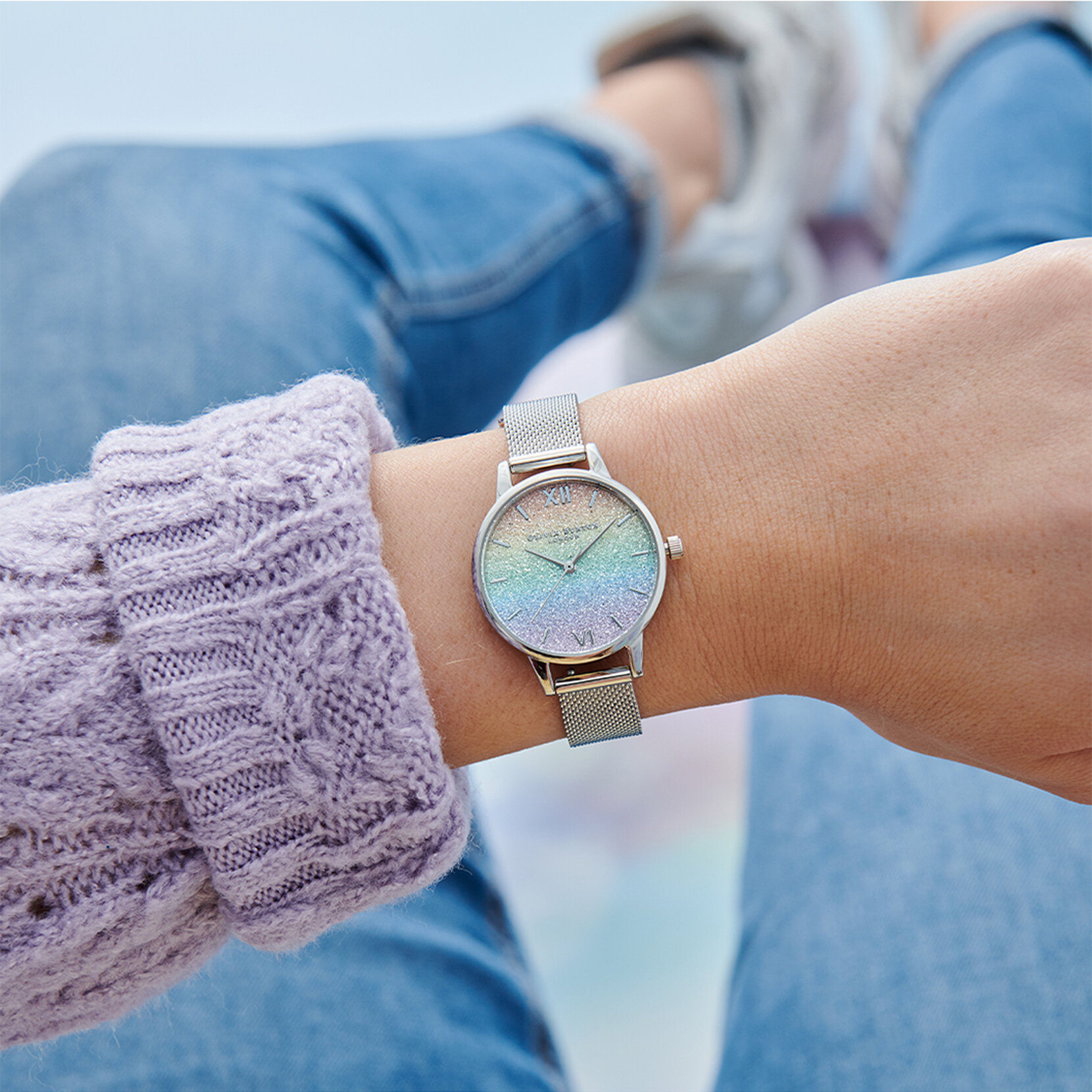 30mm Rainbow & Silver Mesh Watch