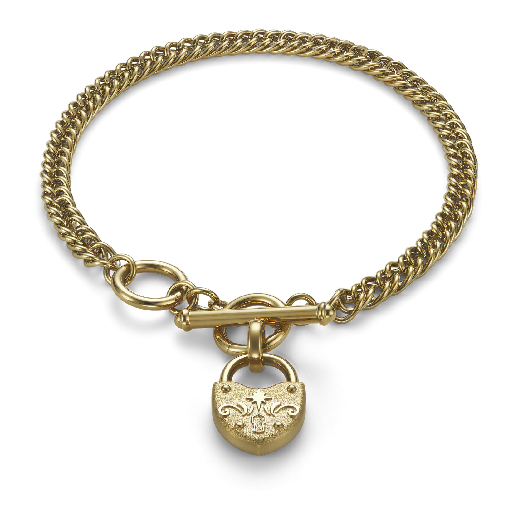 Bracelet &agrave; Fermoir T-Bar Cadenas en C&oelig;ur Plaqu&eacute; Or