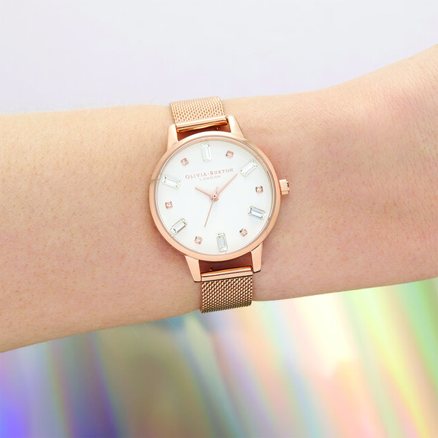 Bejewelled Rose Gold Mesh Watch