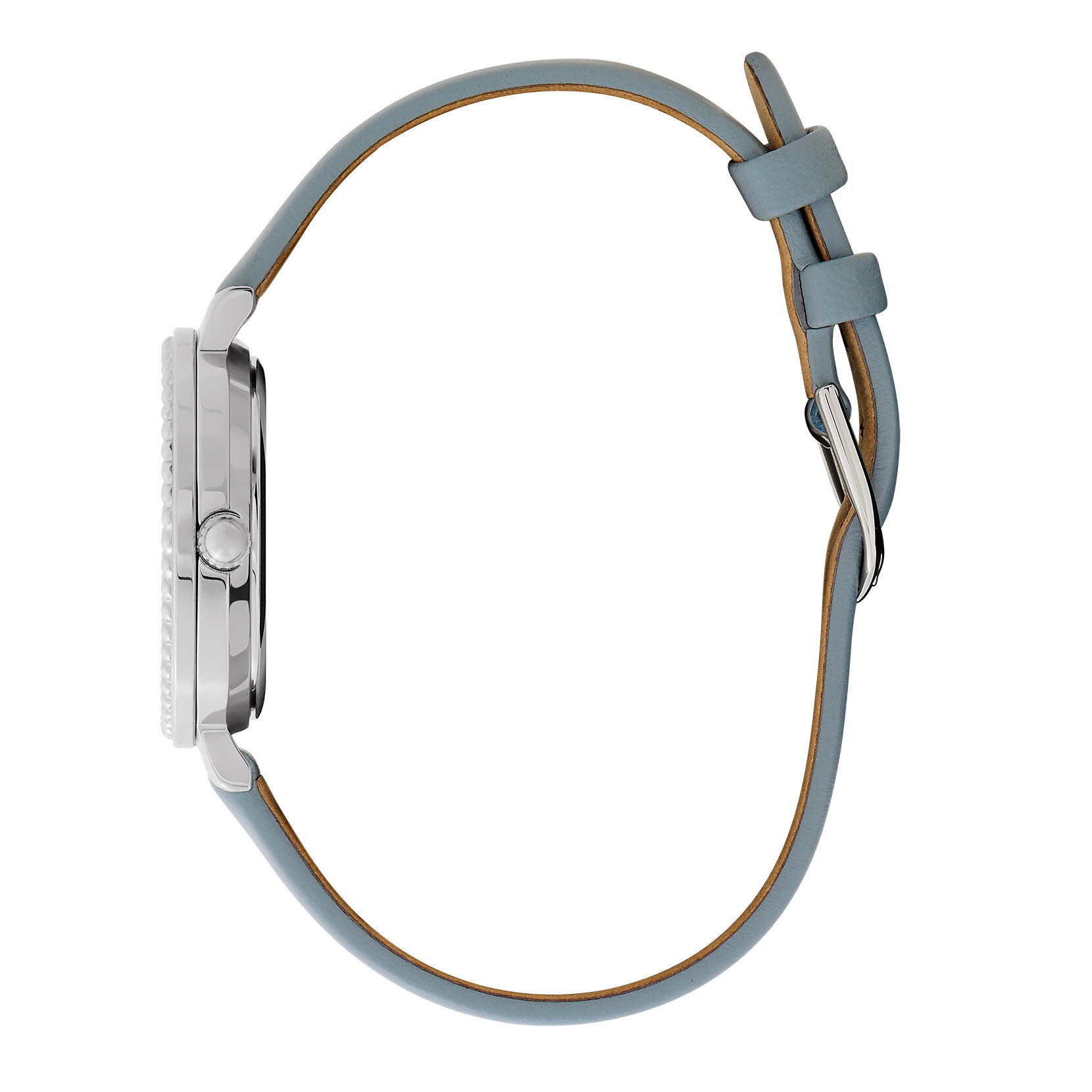 30mm Vintage Bead Silver & Chalk Blue Leather Strap Watch