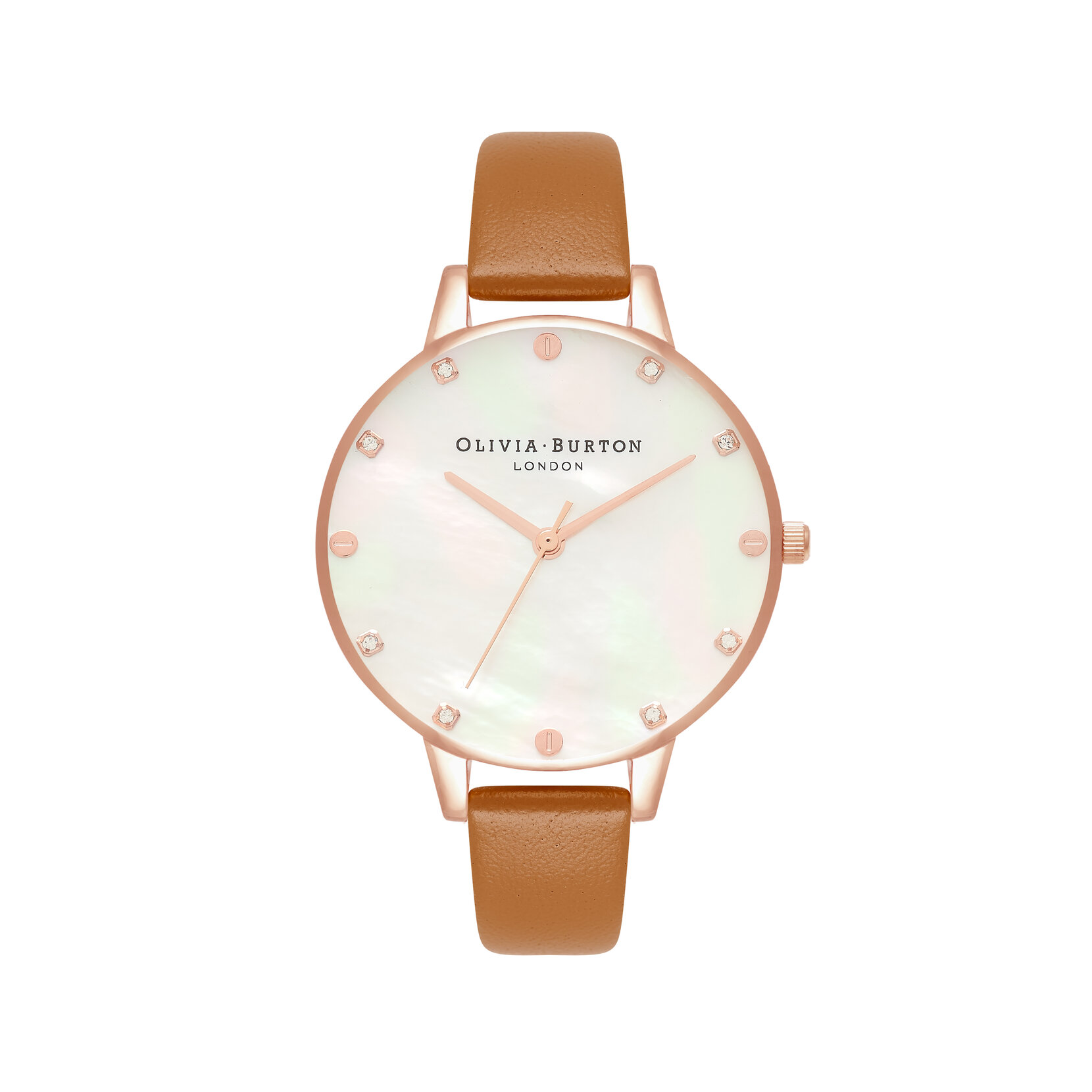 34mm Rose Gold & Tan Leather Strap Watch