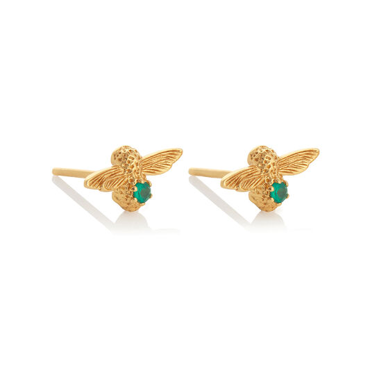 Celebration Gold & Green Agate Bee Studs