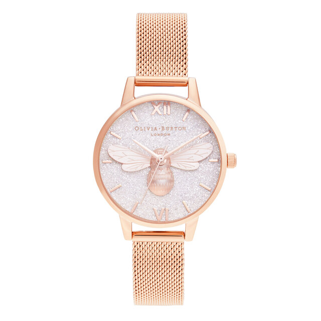 30mm White & Rose Gold Mesh Watch