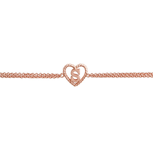 'S' Heart Initial Chain Bracelet Rose Gold