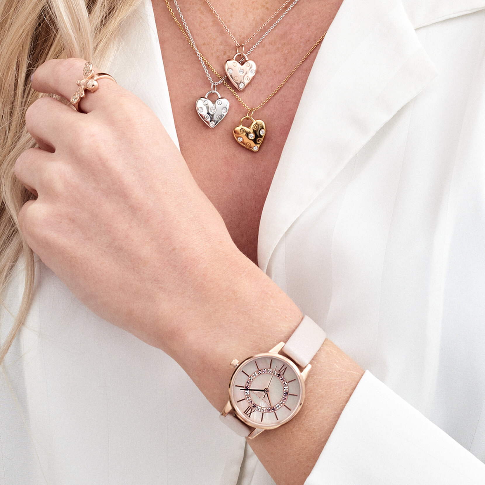Montre Sparkle Wonderland rose perlé et or rose