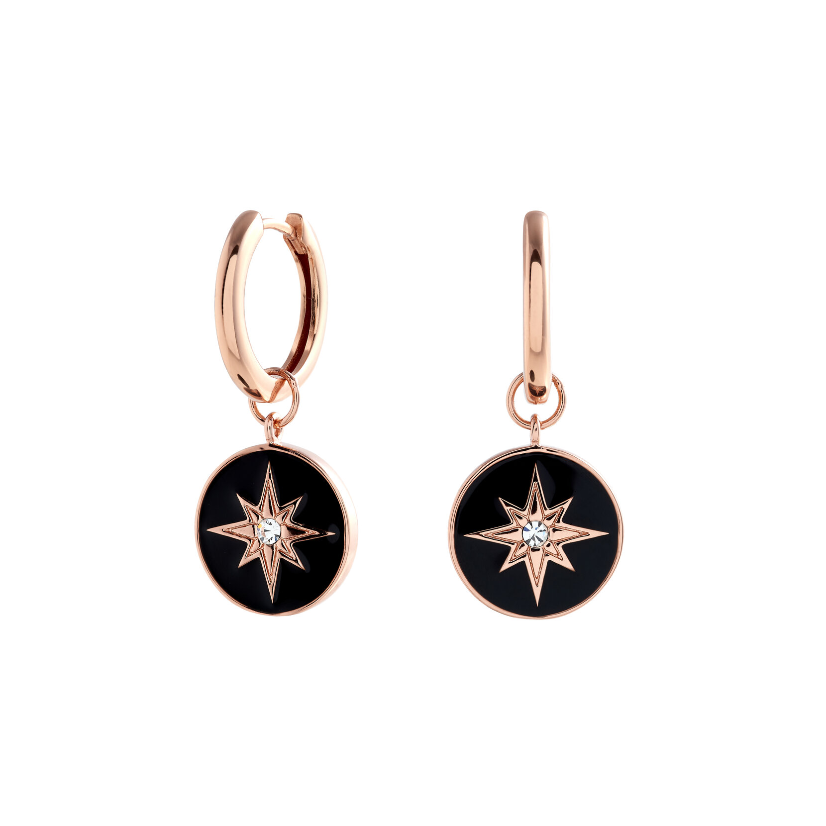 Rose Gold & Enamel Black North Star Earrings