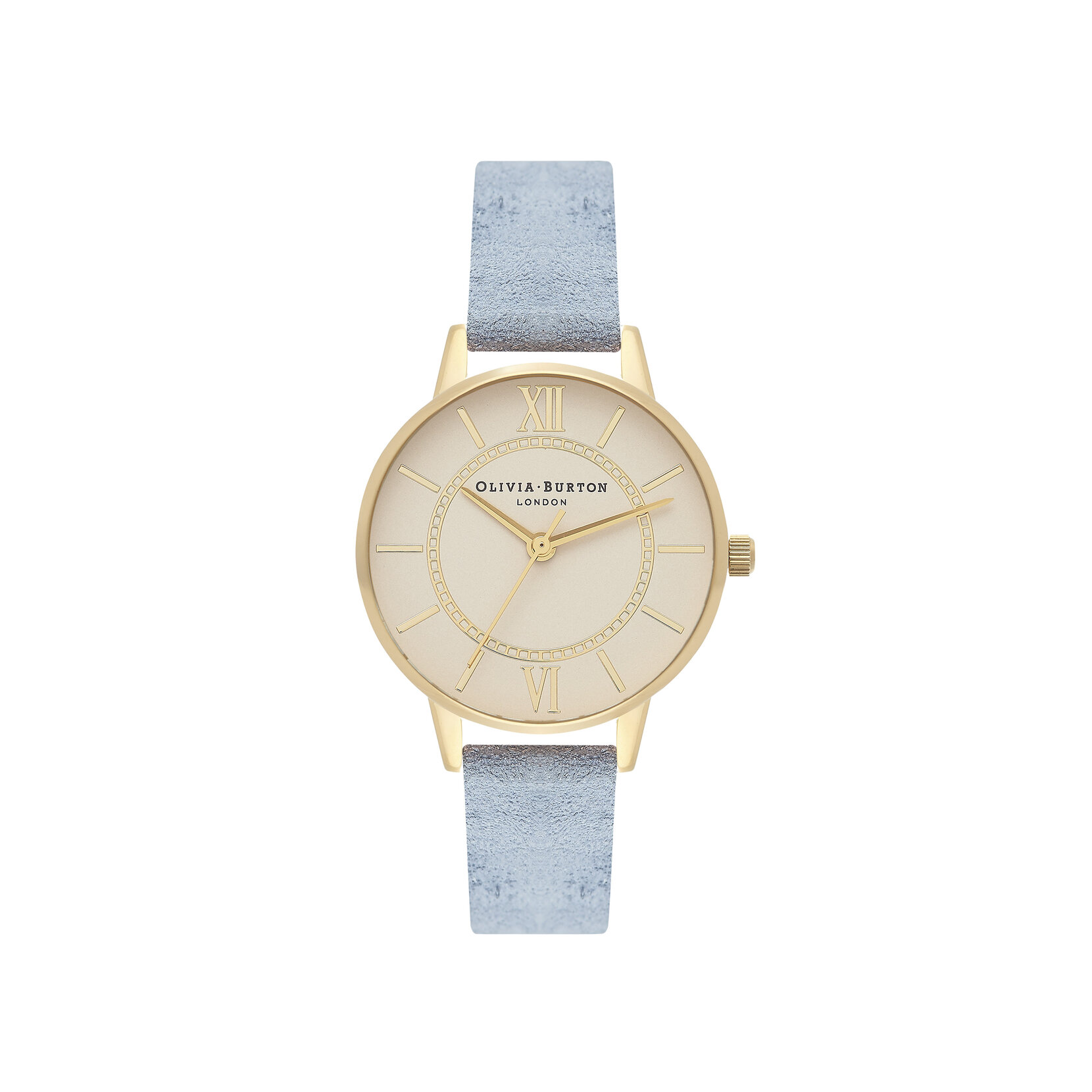 Wonderland Chalk Blue Suede, Nude Dial & Gold Watch