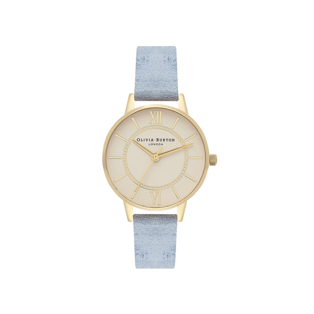 Wonderland Chalk Blue Suede, Nude Dial & Gold Watch