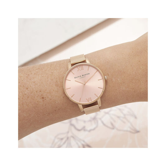 Rose Gold Sunray Mesh Watch