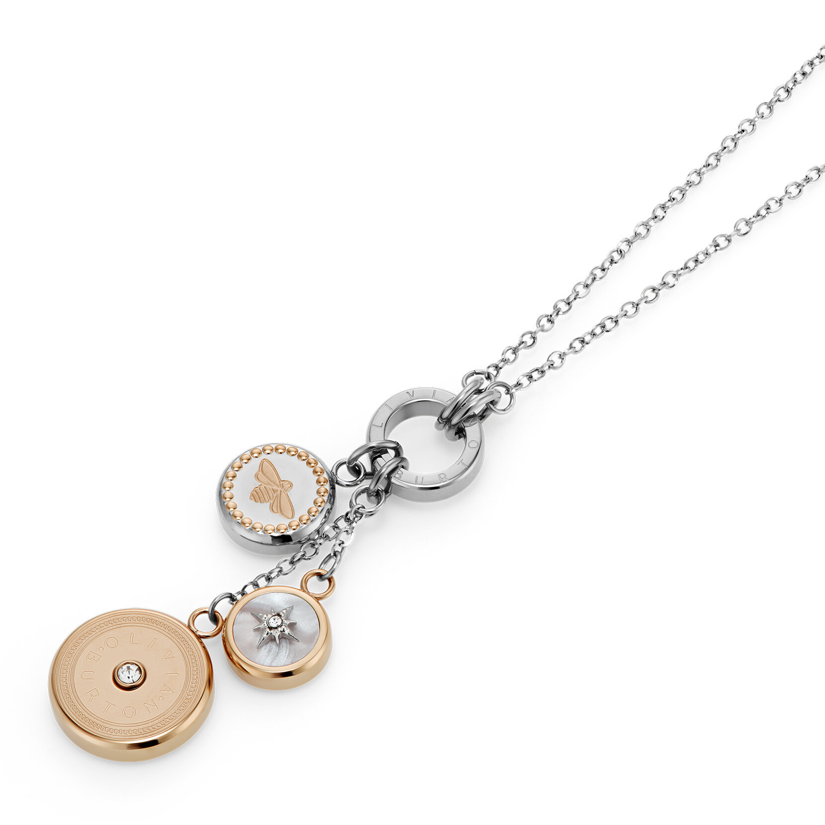 Bee and North Star Silver & Rose Gold Plated Charm Necklace