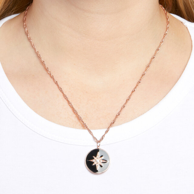 Pendentif North Star noir et or rose