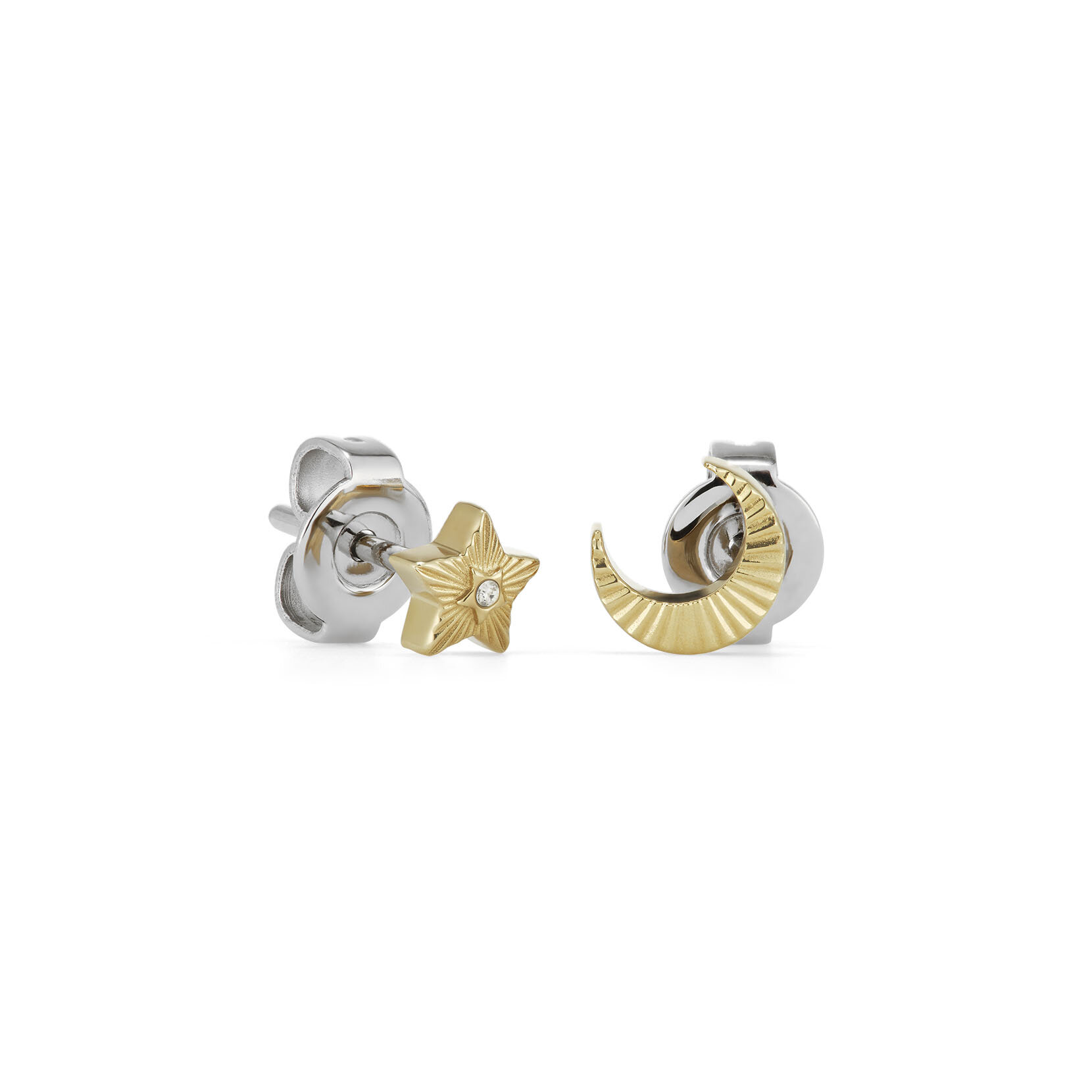 Celestial Mini North Star and Moon Gold Plated Stud Earrings