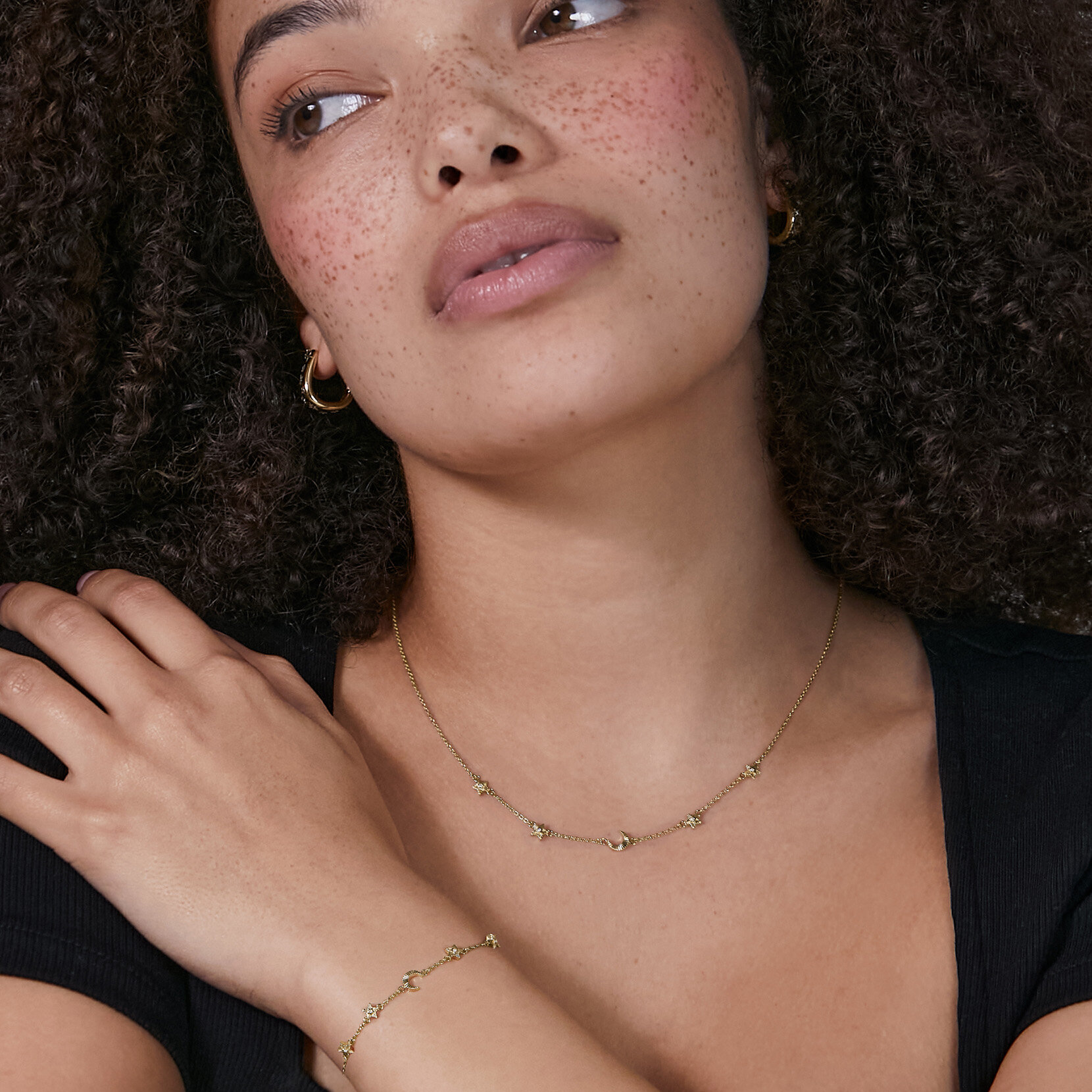 Celestial Mini North Star and Moon Gold Plated Necklace