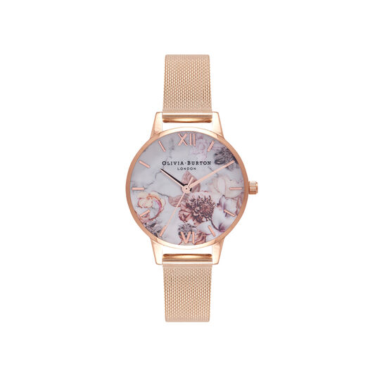 Marble Floral Rose Gold Mesh Watch