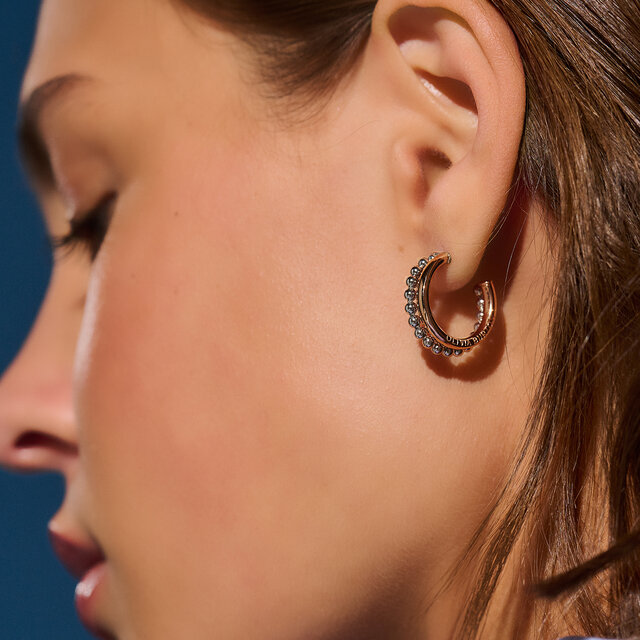 Vintage Bead Two Tone Silver & Rose Gold Earrings