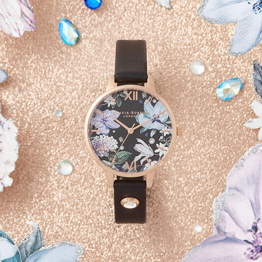 Bejewelled Florals Embellished Black & Rose Gold