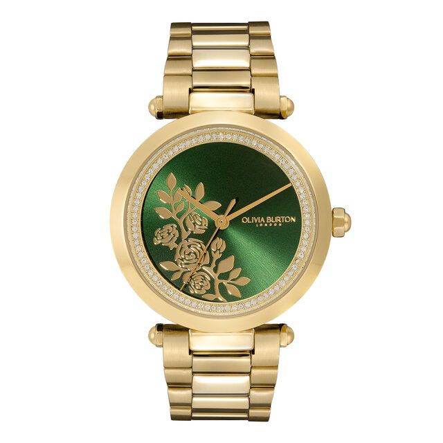 34mm Floral T-Bar Green & Gold Bracelet Watch