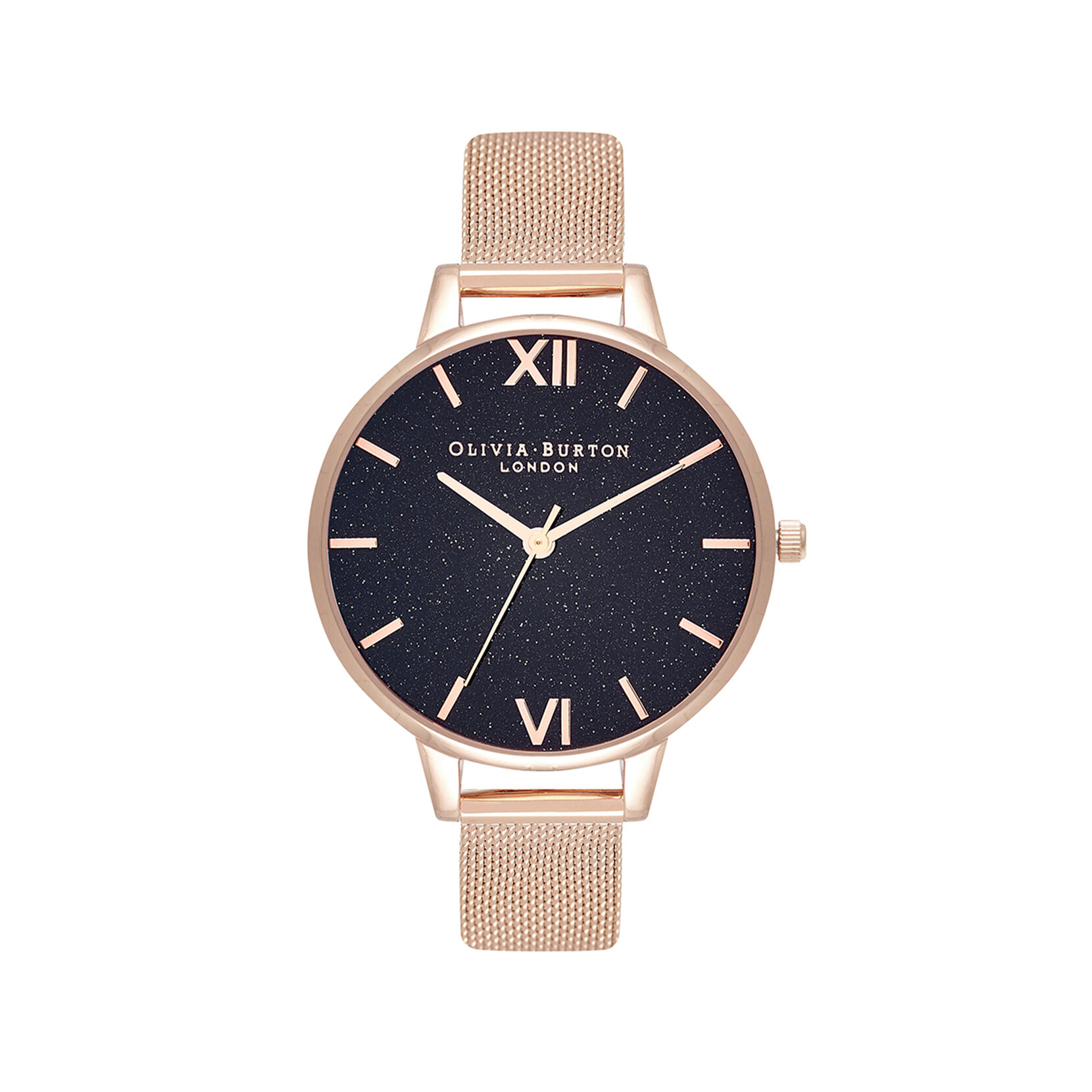 34mm Black & Rose Gold Mesh Watch